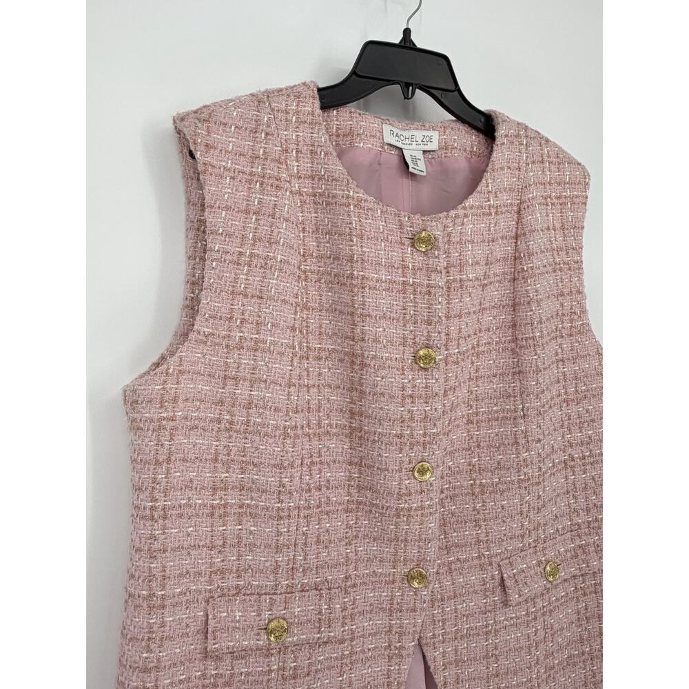 NWT Rachel Zoe XL Pink Tweed Vest Gold Button Sleeveless Blazer Jacket - Picture 3 of 9